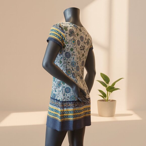 Simply Aster Boho Floral Print Short Sleeve Tunic Dress Women’s XL Multicolor - Picture 8 of 10